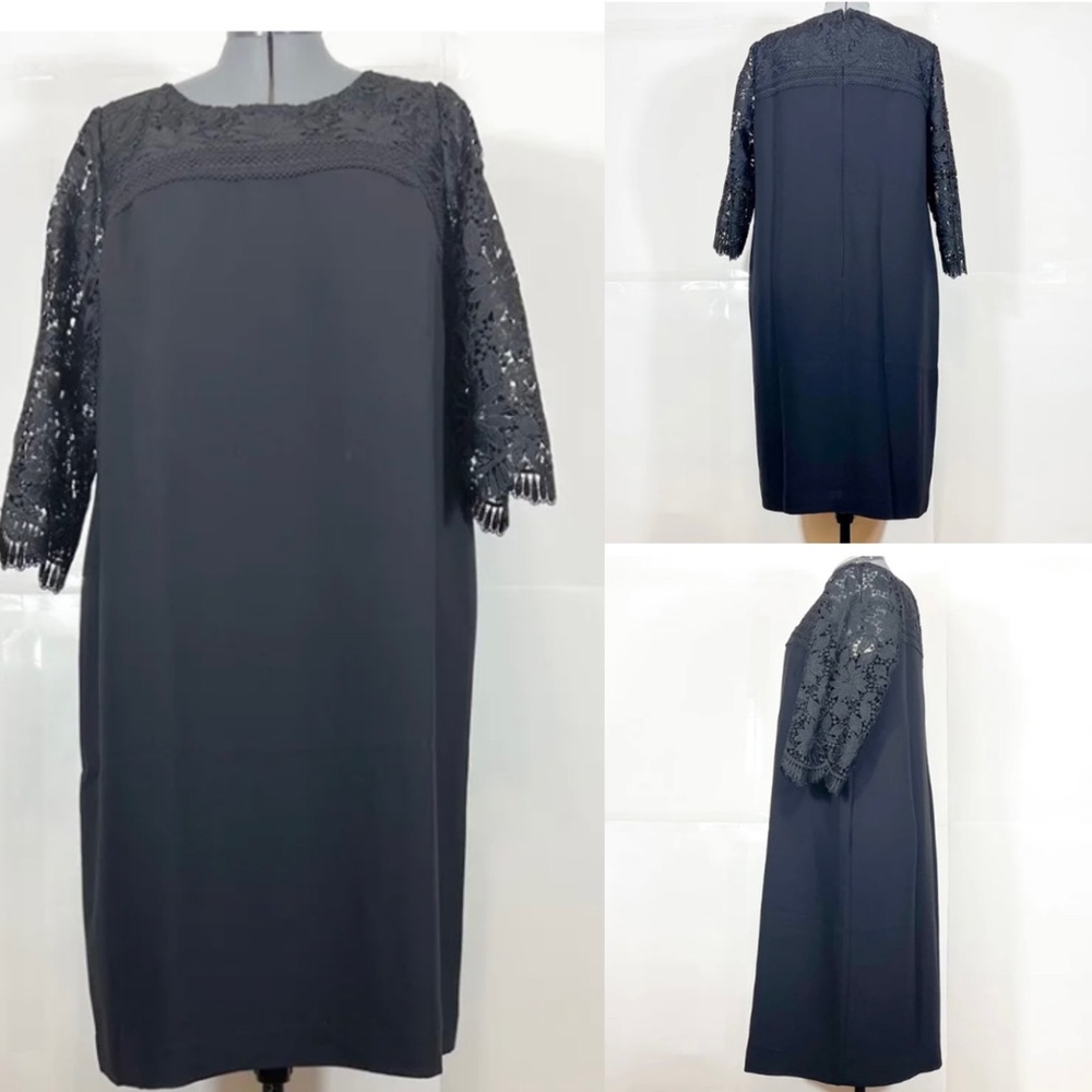 Talbots RSVP NWOT Sz 14W Illusion Floral Lace 3/4 Sleeves Dress - Picture 2 of 11